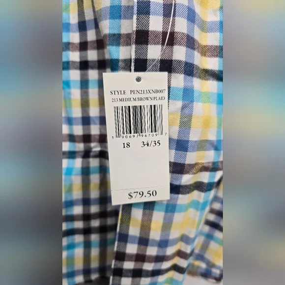 Penguin Men’s Plaid Flannel Button Up Heritage Slim Fit Size 18 34/35 NWT Cream - Picture 4 of 10